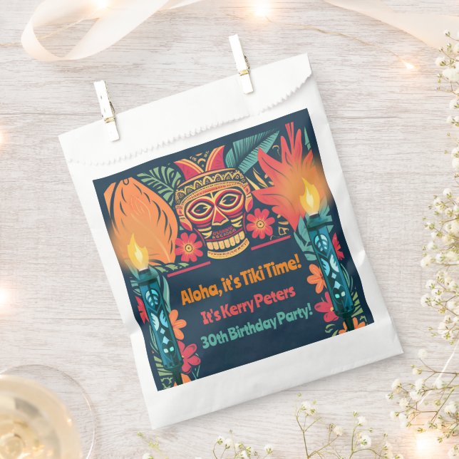 Colourful Tiki Luau Skull Backyard Birthday Party Favour Bags (Clipped)