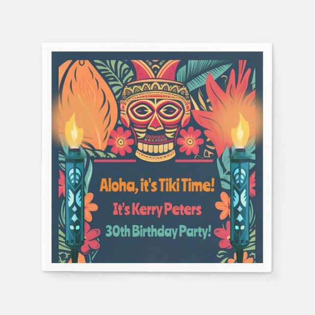 Colourful Tiki Luau Skull Backyard Birthday Party Napkin (Front)