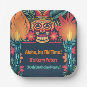 Colourful Tiki Luau Skull Backyard Birthday Party Paper Plate