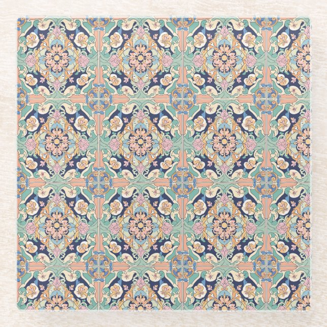 Colourful Tile Design Glass Coaster (Front)