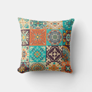Colourful tiles Azulejos. Traditional Portuguese o Cushion
