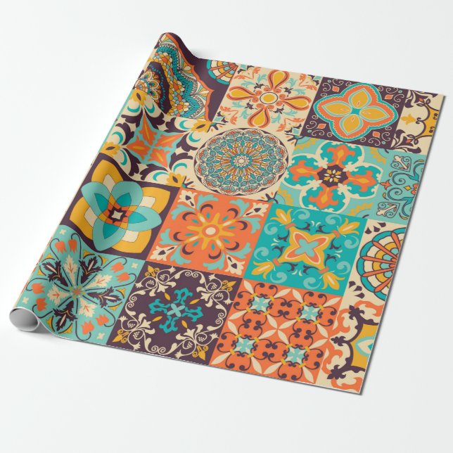 Colourful tiles Azulejos. Traditional Portuguese o Wrapping Paper (Unrolled)