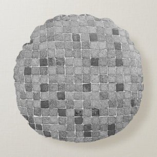 Colourful tiles in Lisbon in urban wallabstract, a Round Cushion