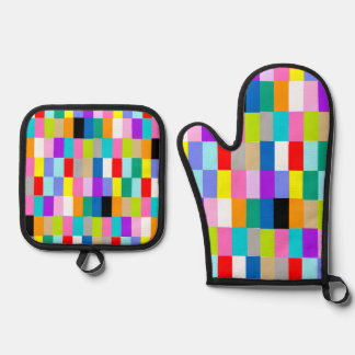COLOURFUL TILES OVEN MITTS OVEN MITT & POT HOLDER SET