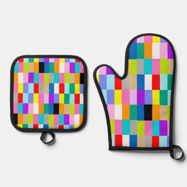 COLOURFUL TILES OVEN MITTS OVEN MITT & POT HOLDER SET (Front)