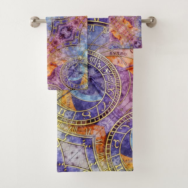 Colourful Time Astrology Abstract Bath Towel Set (Insitu)