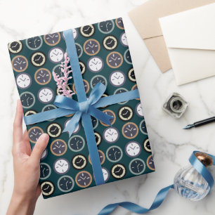 Colourful Time Clock Pattern Watchmaker Birthday Wrapping Paper