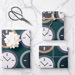 Colourful Time Clock Pattern Watchmaker Birthday Wrapping Paper Sheet