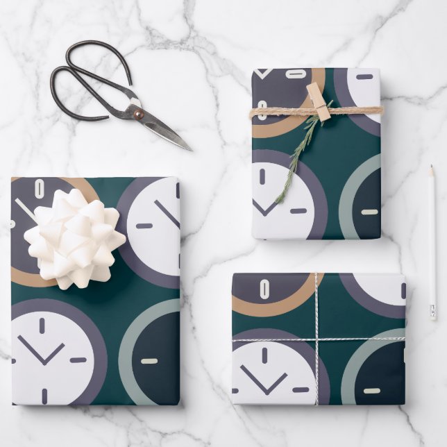 Colourful Time Clock Pattern Watchmaker Birthday  Wrapping Paper Sheet (Front)