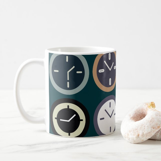Colourful Time Clock Pattern Watchmaker Horologist Coffee Mug (With Donut)