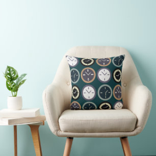 Colourful Time Clock Pattern Watchmaker Horologist Cushion