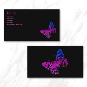 Colourful Tiny Ombre Butterflies Black Business Card