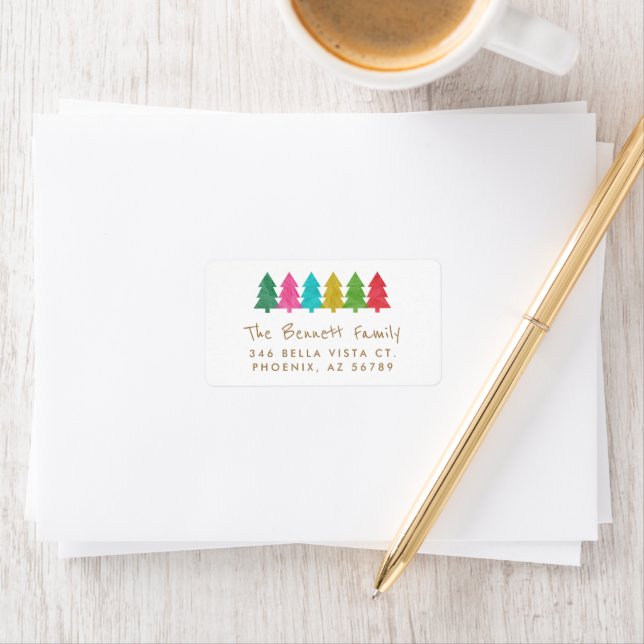 Colourful Tissue Paper Christmas Trees Address  Label (Insitu)