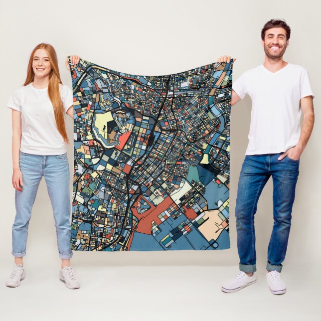 Colourful Tokyo Map Fleece Blanket (In Situ)