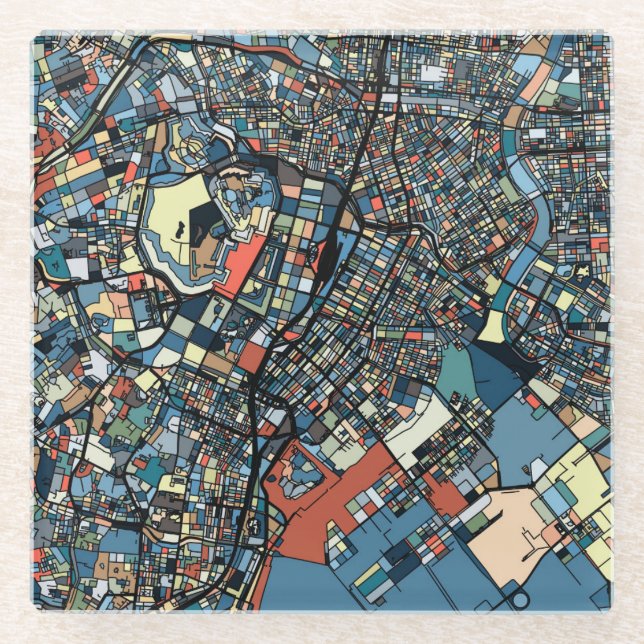 Colourful Tokyo Map Glass Coaster (Front)