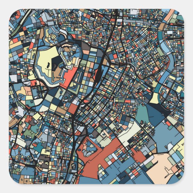 Colourful Tokyo Map Square Sticker (Front)