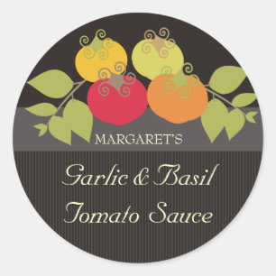 Colourful tomatoes basil gift tags food stickers