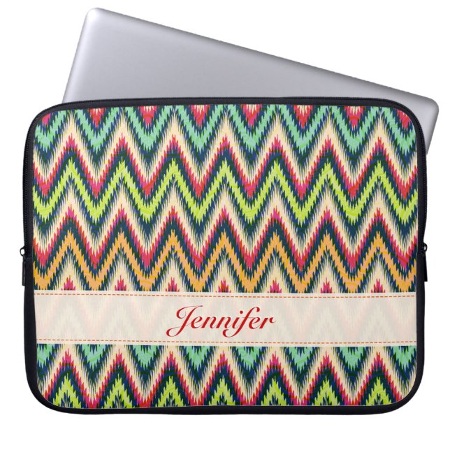 Colourful Tones Retro Chevron Pattern Monogram Laptop Sleeve (Front)