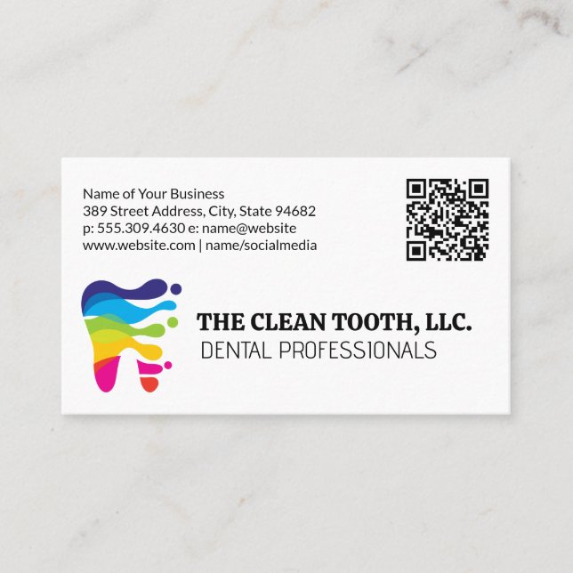 Colourful Tooth Logo | Dental Professional Business Card (Front)