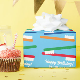 Colourful toothbrush pattern custom Birthday Wrapping Paper