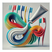 Colourful Toothpaste & Toothbrush Abstract Art