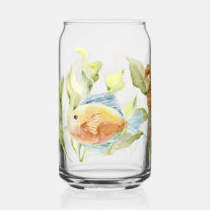 Colourful Topical Fish and Seahorse Can Glass