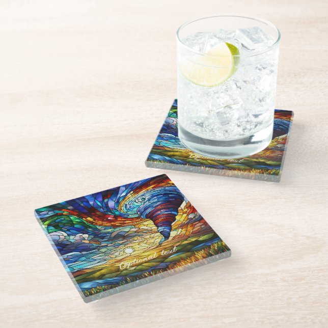 Colourful Tornado Stained Glass Art Coaster (Angled)
