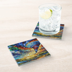 Colourful Tornado Stained Glass Art Glass Coaster