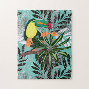 Colourful Toucan and flowers. Jigsaw Puzzle