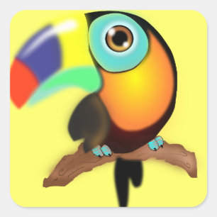 Colourful Toucan on Yellow Square Sticker
