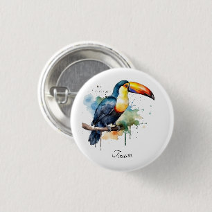 colourful toucan sitting on a branch 3 cm round badge