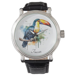 colourful toucan sitting on a  branch, customisabl watch
