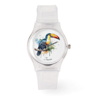 colourful toucan sitting on a branch, customisabl watch