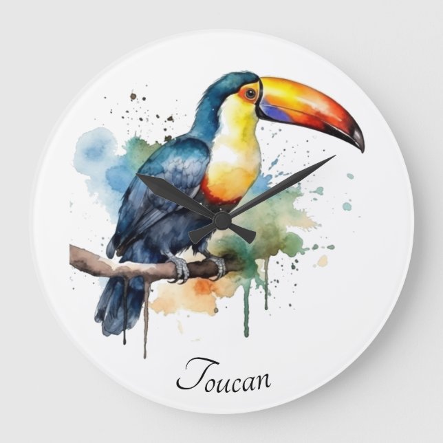 colourful toucan sitting on a  branch large clock (Front)