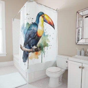 colourful toucan sitting on a branch shower curtain