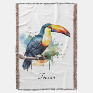 colourful toucan sitting on a  branch throw blanket