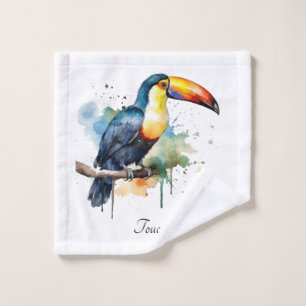 colourful toucan sitting on a branch wash cloth