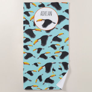 Colourful Toucan Tropical Bird Pattern Beach Towel