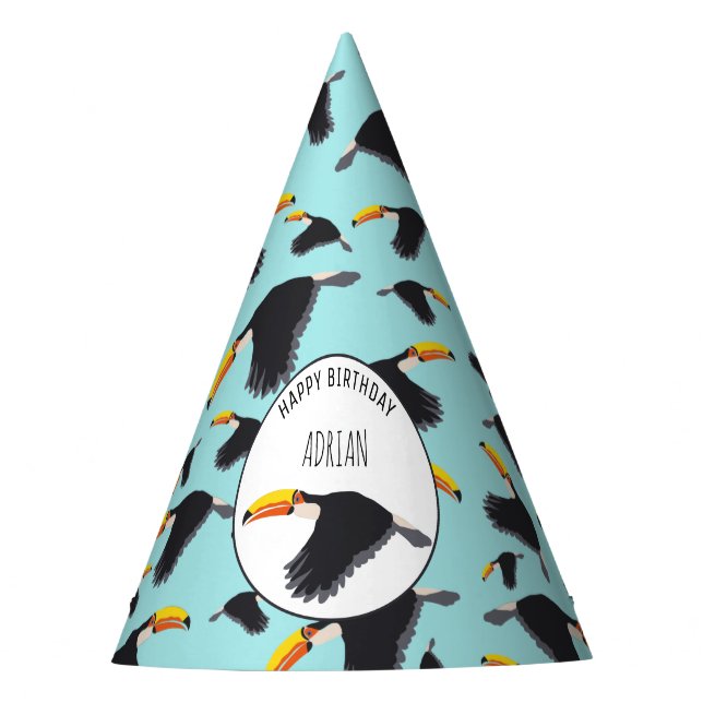 Colourful Toucan Tropical Bird Pattern Birthday Party Hat (Front)