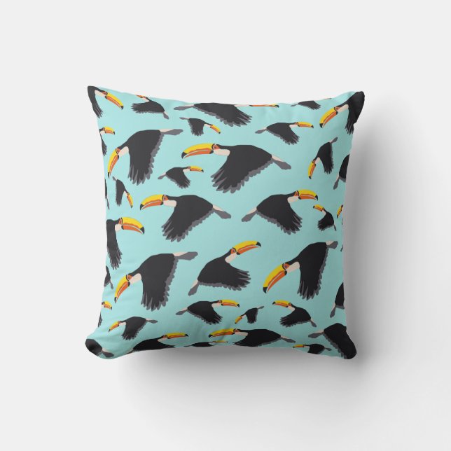 Colourful Toucan Tropical Bird Pattern Cushion (Front)