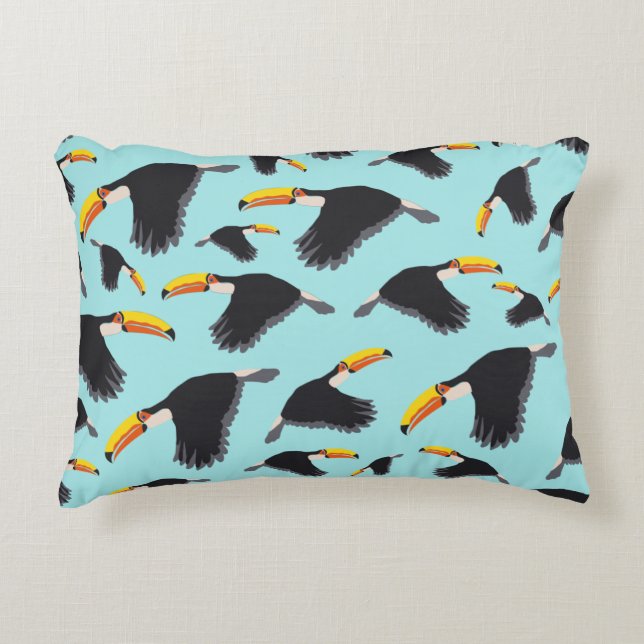 Colourful Toucan Tropical Bird Pattern Decorative Cushion (Front)