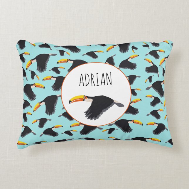 Colourful Toucan Tropical Bird Pattern Decorative Cushion (Front)