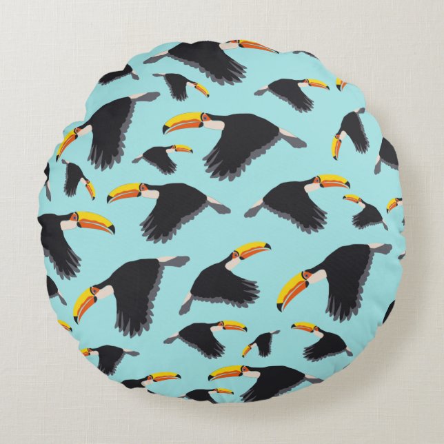 Colourful Toucan Tropical Bird Pattern Round Cushion (Front)