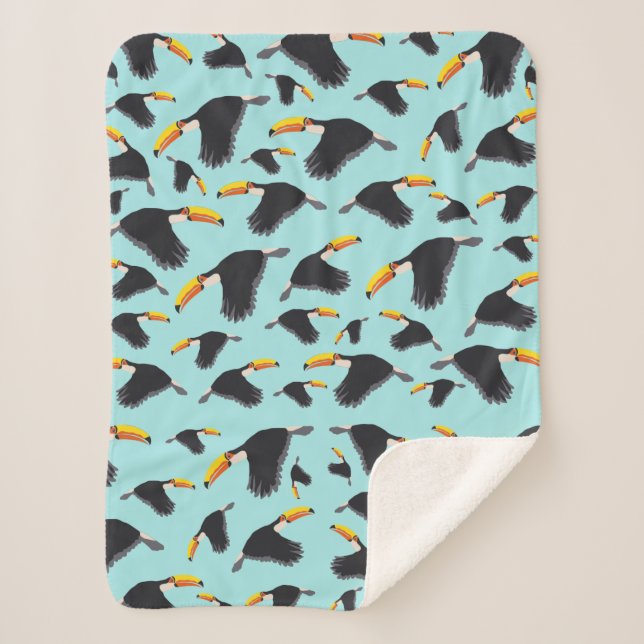 Colourful Toucan Tropical Bird Pattern Sherpa Blanket (Front)