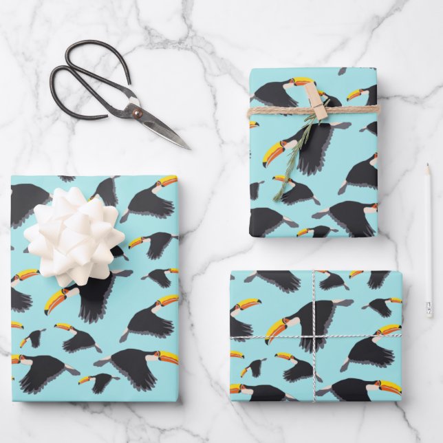 Colourful Toucan Tropical Bird Pattern Wrapping Paper Sheet (Front)