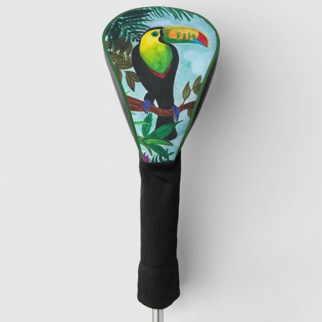 Colourful Toucan Tropical Rainforest Driver Golf Head Cover (Front)