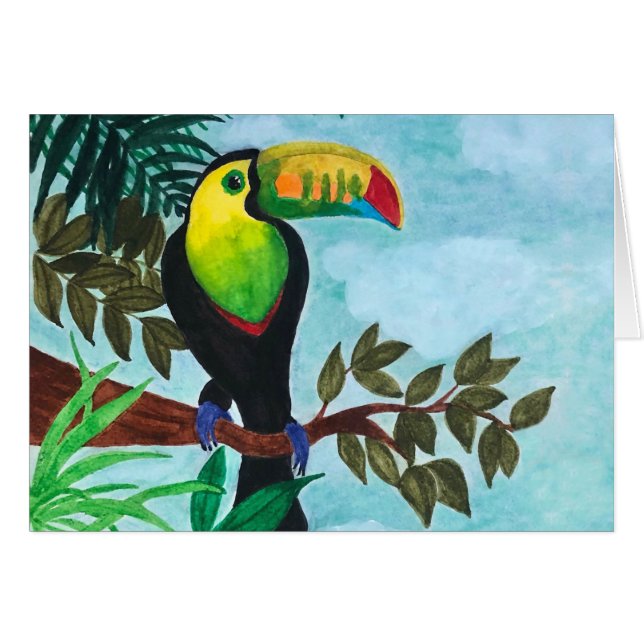 Colourful Toucan Tropical Rainforest Note Card (Front Horizontal)