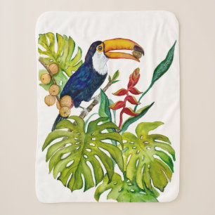 Colourful Toucan Watercolor Tropical Bird Sherpa Blanket