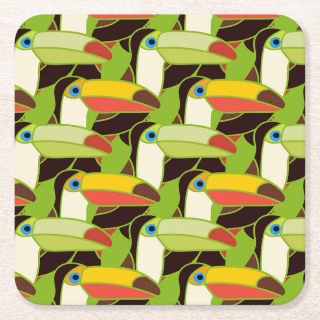 Colourful Toucans 2 Square Paper Coaster (Front)