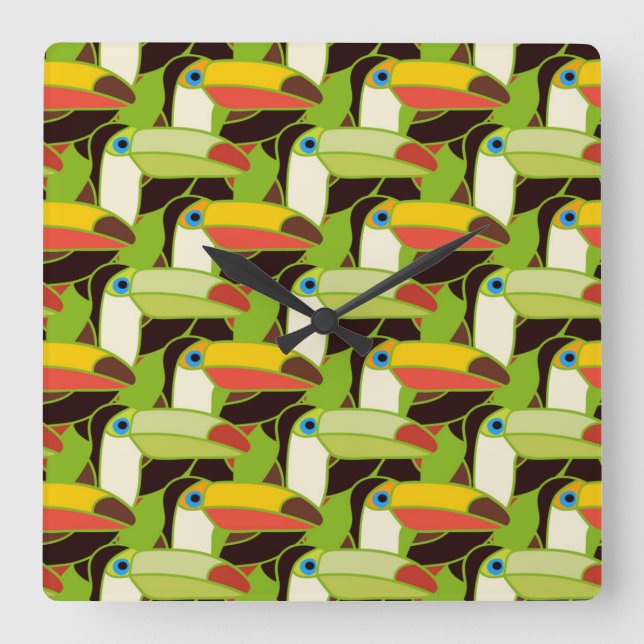 Colourful Toucans Square Wall Clock (Front)